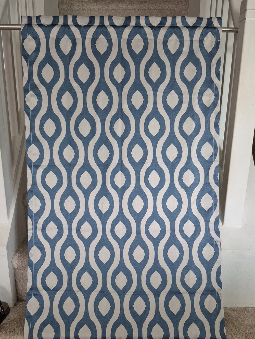 Mainstays Blue and White Wave-Geo Curtain Panel 30x84